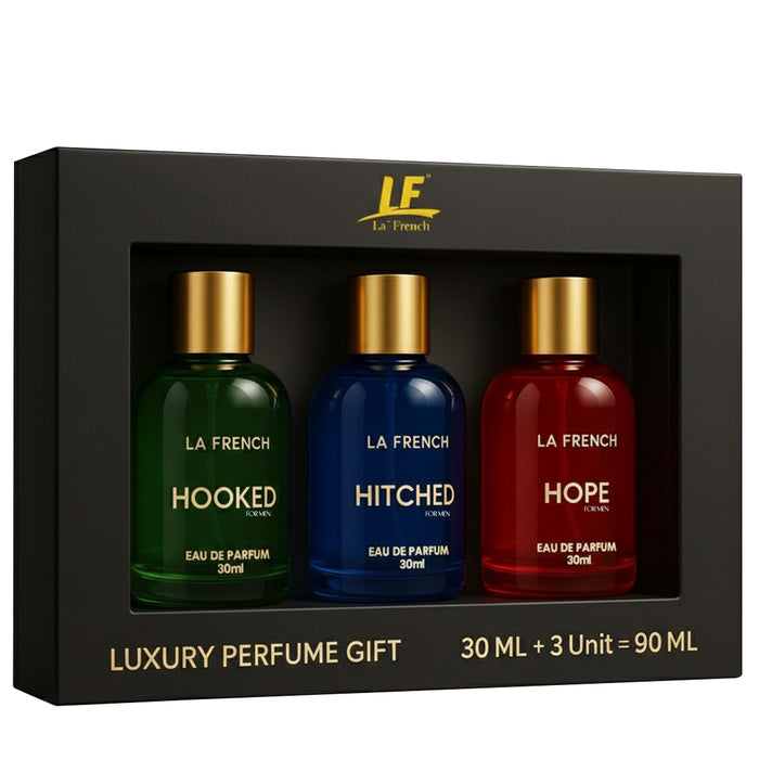 Perfume Gift Set for Men 3x30 ML Hooked Hope Hitched Best Gift Hamper Perfume | Long Lasting | Citrus Spicy & Musky Fragrance | Date night fragrance | Best Gift Set For Men - our product