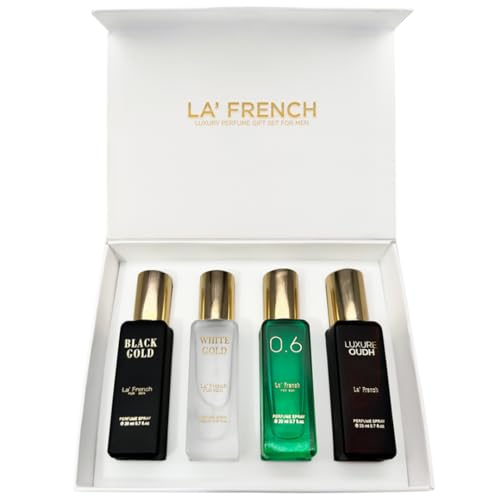 Classic Perfume Gift Set 4x20ml | Long Lasting Mini Perfume Set for Men & Women | Black Gold, White Gold, 0.6, Luxure Oudh | Luxury Fragrance Combo Pack - our product