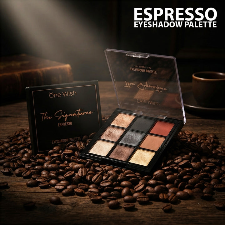 One Wish Espresso Eyeshadow Palette 9g | 9 in 1 Shades With Coffee Inspiration | Highly Pigmented, Blendable & Long Lasting Makeup Palette | Smooth Texture | Portable Makeup Palette For Women