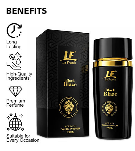 Black Blaze Premium Men's Perfume 100ml - Exquisite & Smokey Luxury Perfume - For Men Who Are Confident & Bold promises