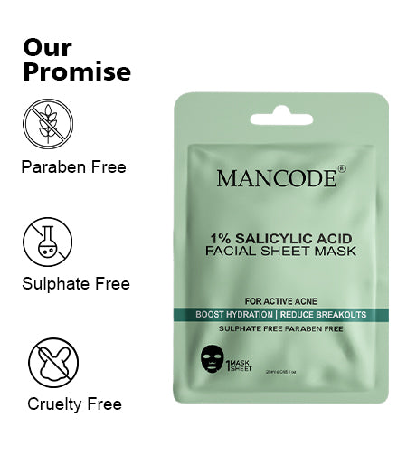 1% Salicylic Acid Facial Sheet Mask Pack of 3 | Acne Control, Pore Cleansing & Oil Balancing Face Masks promises