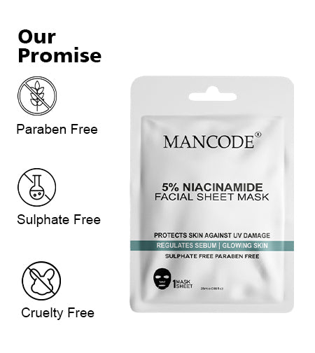 5% Niacinamide Facial Sheet Mask Pack of 3 | Oil Control, Pore Minimizing & Skin Brightening Face Masks promises