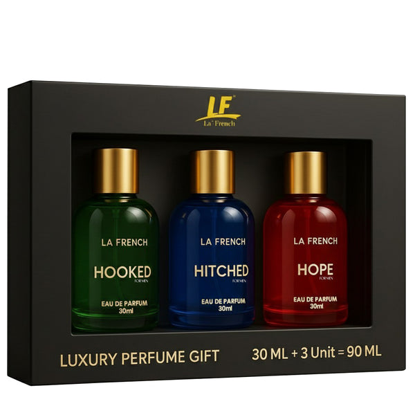 Perfume Gift Set for Men 3x30 ML Hooked Hope Hitched Best Gift Hamper Perfume | Long Lasting | Citrus Spicy &amp; Musky Fragrance | Date night fragrance | Best Gift Set For Men