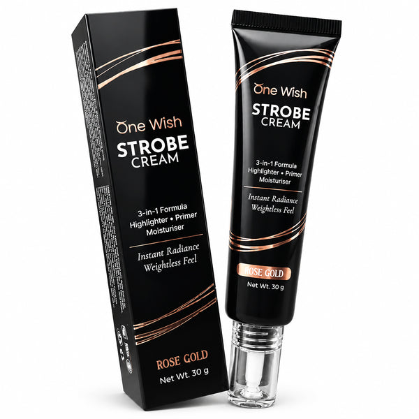 One Wish Strobe Cream Rose Gold, 30g | 3-in-1 Primer, Highlighter & Moisturizer | Illuminating Makeup Base for Instant Dewy Glow