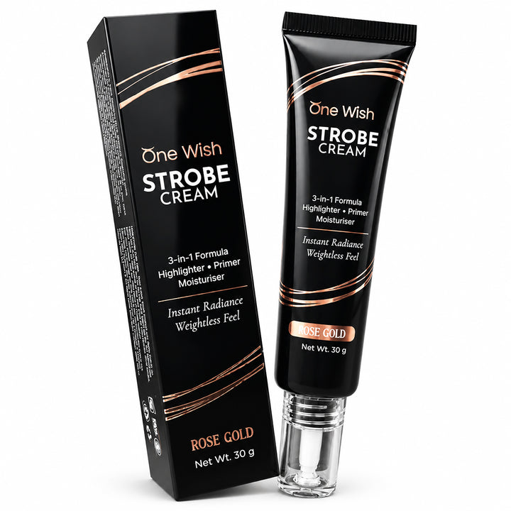 One Wish Strobe Cream Rose Gold, 30g | 3-in-1 Primer, Highlighter & Moisturizer | Illuminating Makeup Base for Instant Dewy Glow