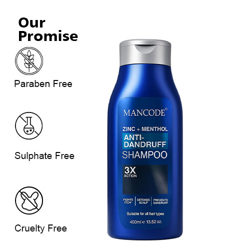 Anti-Dandruff Shampoo (400ml) | Zinc Pyrithione & Menthol Cooling Formula for Men – Fights Dandruff, Cleanses Scalp & Strengthens Hair promises