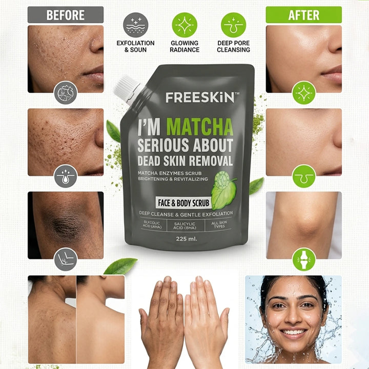 Matcha Enzyme Face & Body Scrub 225ml | Gentle Exfoliating Scrub with Matcha & Enzymes