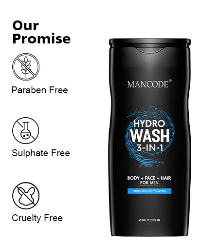 Hydro Wash 3 in 1 450ml | Face Wash + Body Wash + Shampoo for Men | Hydrating All-in-One Cleanser | Long Lasting Freshness & Deep Cleansing promises