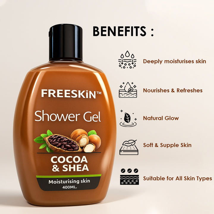 Cocoa & Shea Shower Gel 400ml | Deep Moisturizing Body Wash | Hydrating, Nourishing & Gentle Cleansing Shower Gel for Soft Skin
