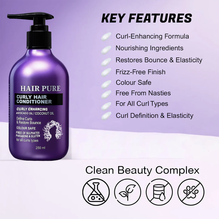 Curly Hair Conditioner 250ml – Hydrating Curl Conditioner with Avocado Oil & Coconut Oil for Defined, Frizz-Free Curls
