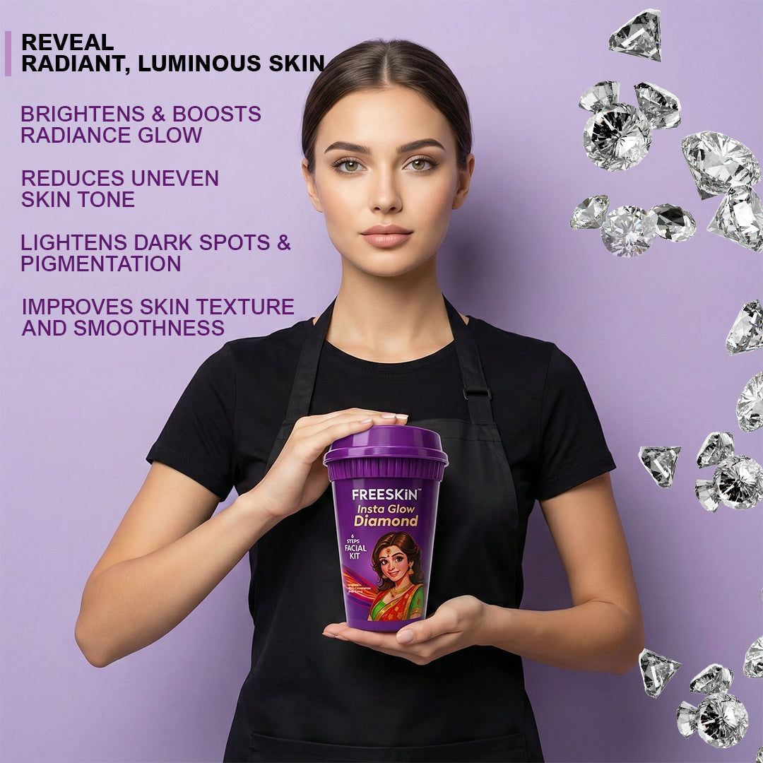 Insta Glow Diamond Facial Kit 60g | 6-Step Diamond Facial Kit | Instant Brightening, Anti-Aging & Radiant Glow Skin Treatment