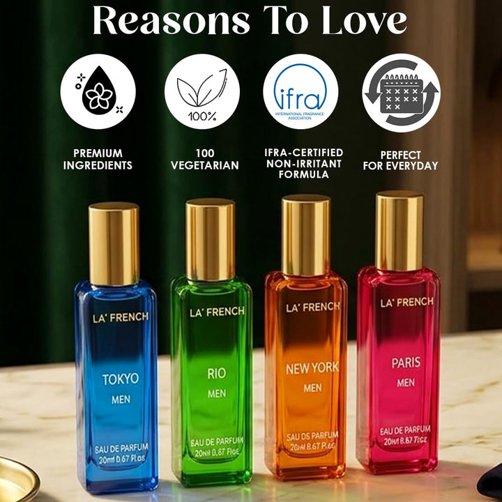La French City Of Dreams Paris-Tokyo-New York & Rio Luxury Perfume Gift Set For Men 80ml
