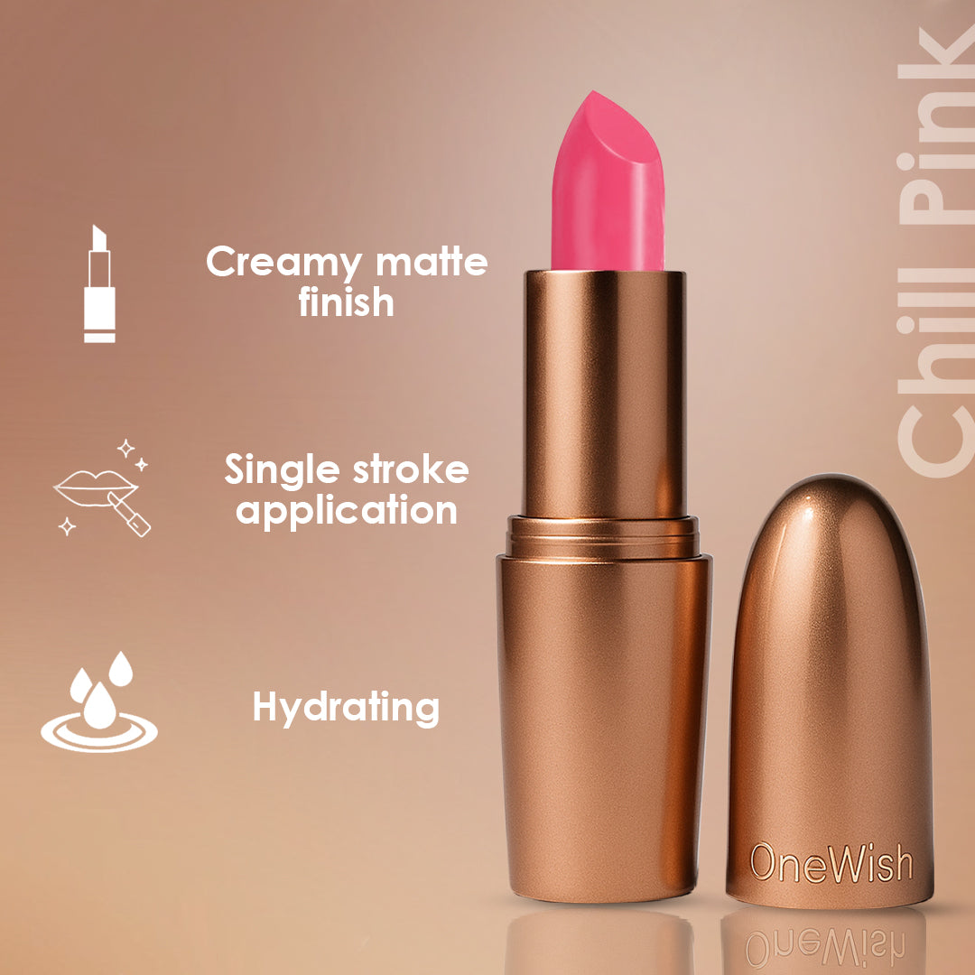 Creamy Matte Lipstick Chill Pink Shade 16 – Long Lasting Matte Lipstick, Full Coverage, Highly Pigmented Lip Color for Women (3.8g)