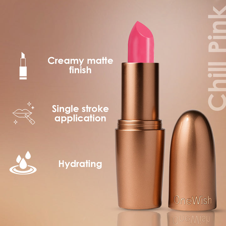 Creamy Matte Lipstick Chill Pink Shade 16 – Long Lasting Matte Lipstick, Full Coverage, Highly Pigmented Lip Color for Women (3.8g)