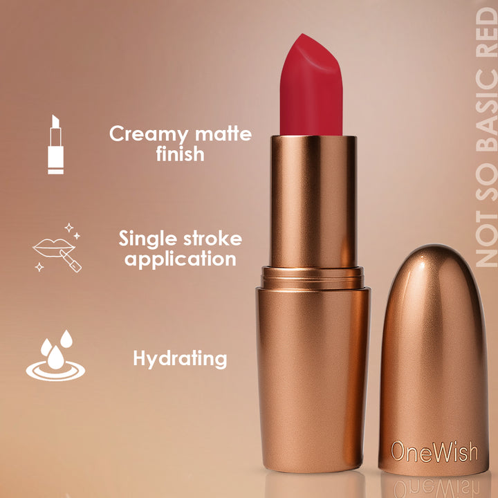 Creamy Matte Lipstick Not So Basic Red 3.8g (Shade 28) – Long-Lasting, Full Coverage Bold Red Lipstick