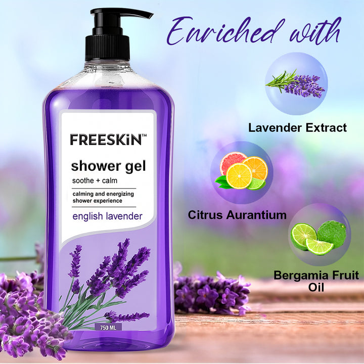 English Lavender Shower Gel 750ml | Soothing & Calming Body Wash | Hydrating, Gentle Cleanser for Soft & Smooth Skin | Long-Lasting Refreshing Fragrance