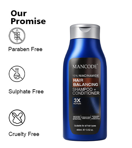 Hair Balancing Shampoo + Conditioner 400ml – 2-in-1 Formula with 10% Niacinamide for Oily Scalp Control, Dandruff Reduction & Stronger Hair promises