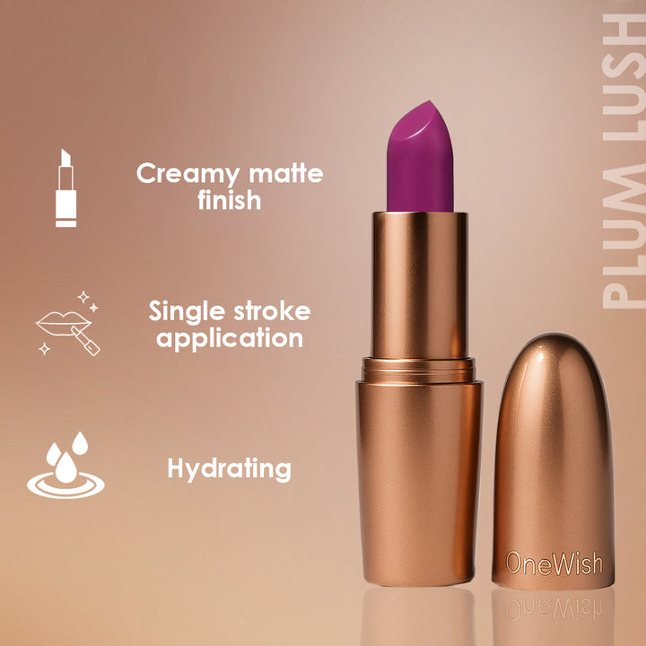 Creamy Matte Lipstick Plum Lush Shade 04 – Long Lasting Matte Lipstick, Full Coverage, Highly Pigmented Plum Lip Color for Women (3.8g)