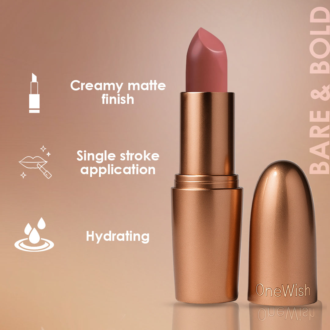 Creamy Matte Lipstick Bare & Bold Shade 07 – Long Lasting Matte Lipstick, Full Coverage, Highly Pigmented Nude Lip Color for Women (3.8g)