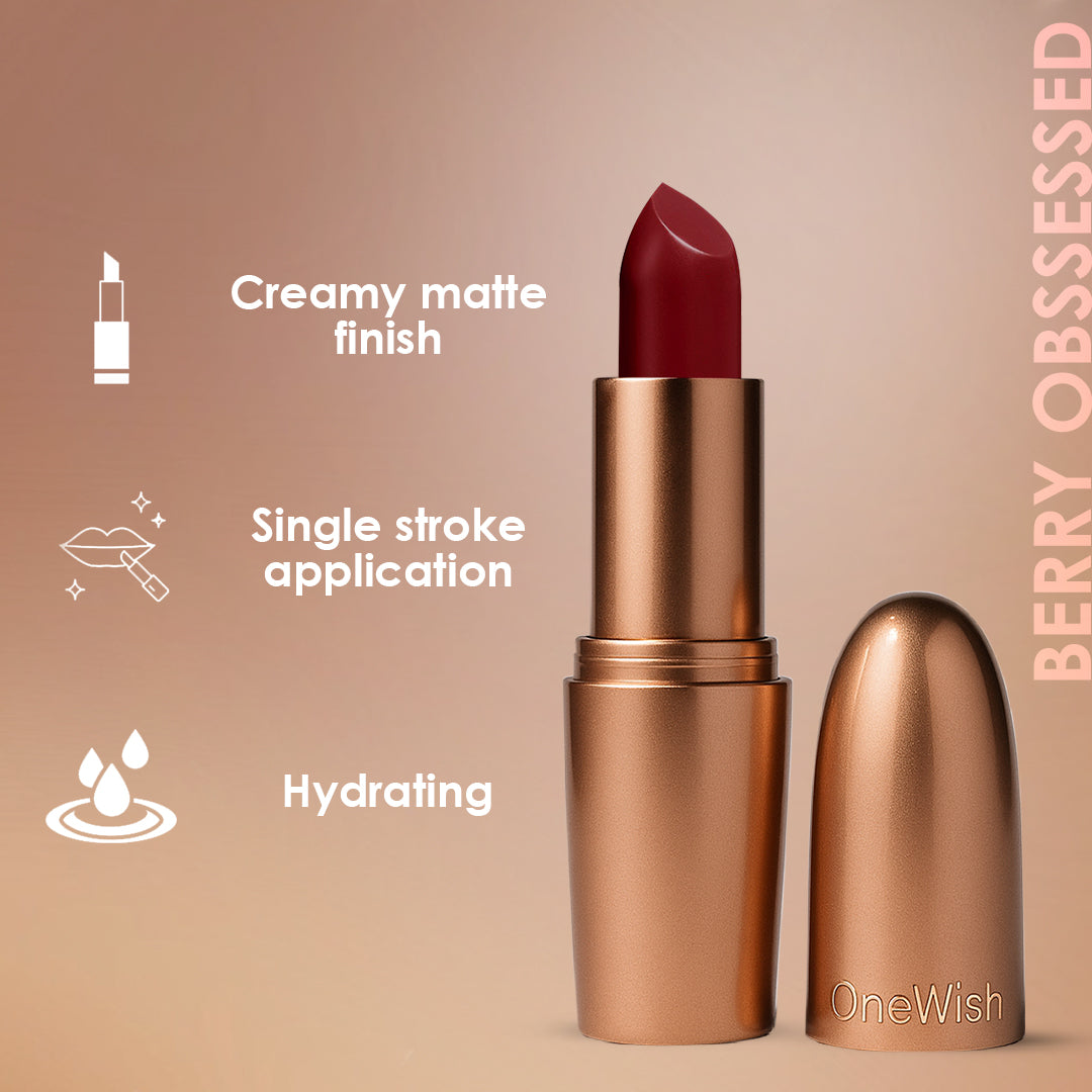 Creamy Matte Lipstick Berry Obsessed Shade 13 – Long Lasting Matte Lipstick, Full Coverage, Highly Pigmented Lip Color for Women (3.8g)