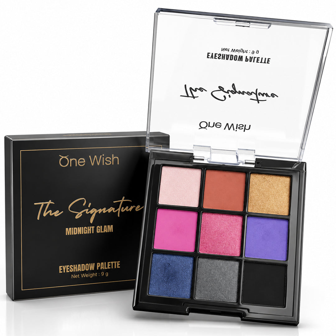 One Wish The Signature Midnight Glam Eyeshadow Palette - 9g / 9 in 1 High Pigment Matte & Shimmer Eyeshadow Palettes | Smooth & Blendable Eye Makeup Palette | Bold & Smokey Eye Makeup Palette for Women