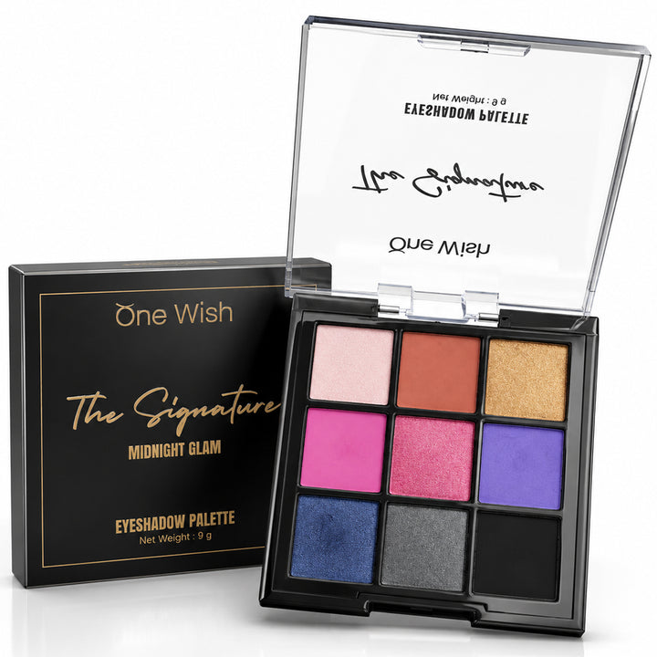 One Wish The Signature Midnight Glam Eyeshadow Palette - 9g / 9 in 1 High Pigment Matte & Shimmer Eyeshadow Palettes | Smooth & Blendable Eye Makeup Palette | Bold & Smokey Eye Makeup Palette for Women