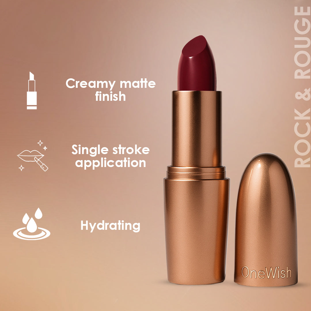 Creamy Matte Lipstick Rock N Rouge Shade 14 – Long Lasting Matte Lipstick, Full Coverage, Highly Pigmented Lip Color for Women (3.8g)