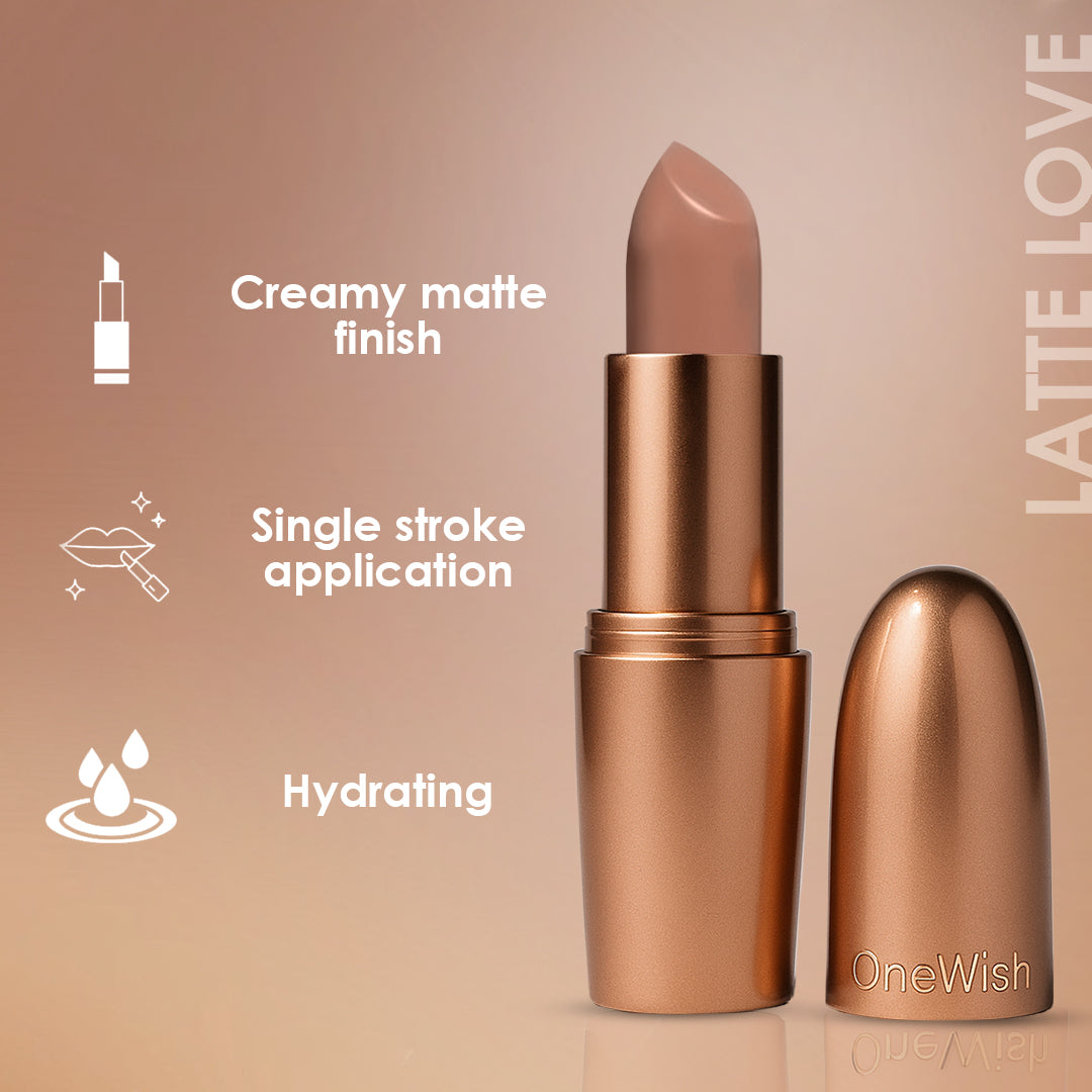 Creamy Matte Lipstick Latte Love Shade 06 – Long Lasting Matte Lipstick, Full Coverage, Highly Pigmented Nude Brown Lip Color for Women (3.8g)