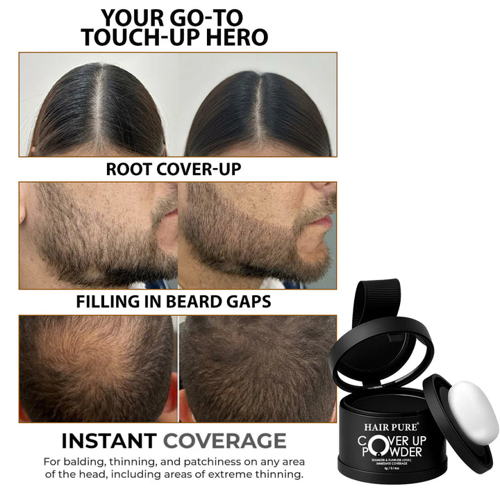 Cover-Up Hair Powder Black 4g - Quick Fix For Greying Roots And Bald Spots To Achieve More Full And Thick Hair