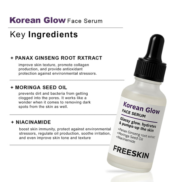Korean Glow Face Serum (30ml) | Glass Skin Brightening Serum with Ginseng & Niacinamide for Radiant Dewy Glow