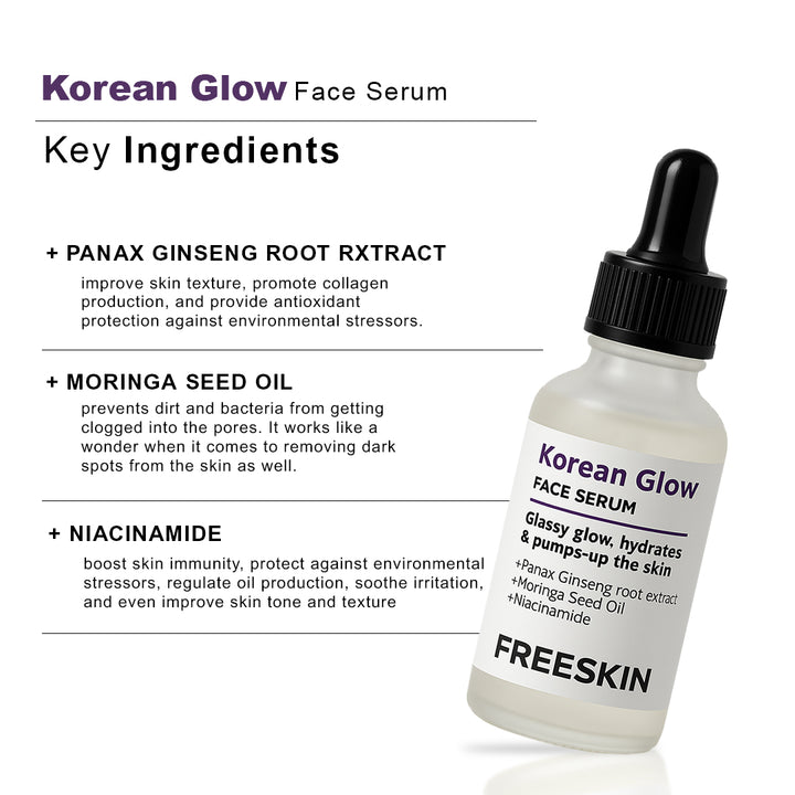 Korean Glow Face Serum (30ml) | Glass Skin Brightening Serum with Ginseng & Niacinamide for Radiant Dewy Glow