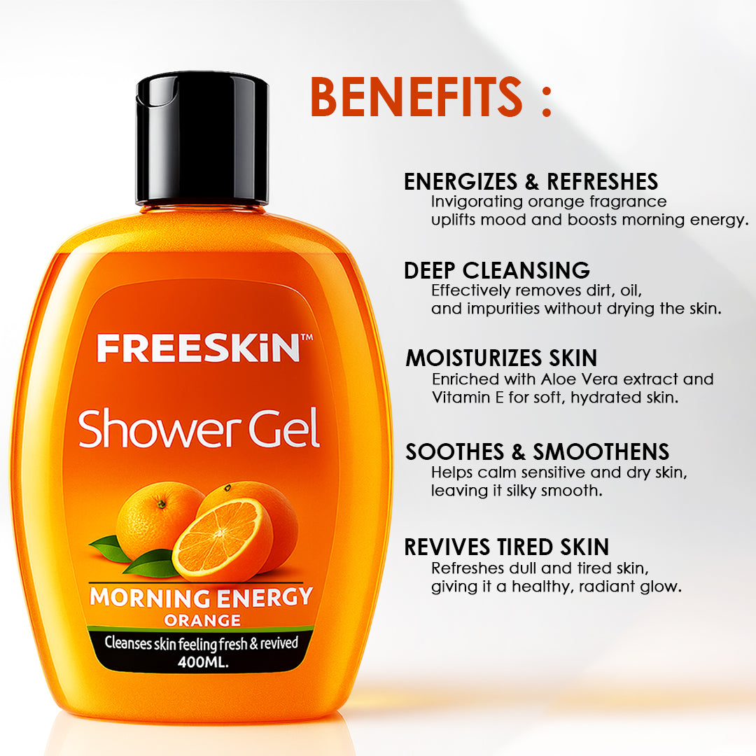 Morning Energy Orange Shower Gel 400ml | Refreshing Citrus Body Wash | Deep Cleansing, Energizing & Hydrating Skin Cleanser for Men & Women