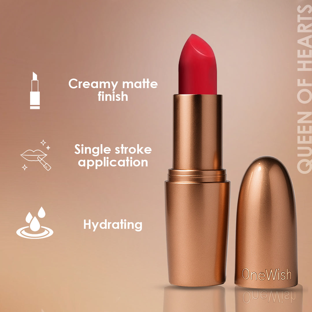Creamy Matte Lipstick Queen of Hearts Shade 10 – Long Lasting Matte Lipstick, Full Coverage, Highly Pigmented Lip Color for Women (3.8g)