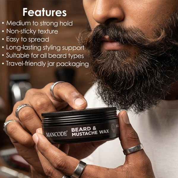 Beard & Mustache Wax Strong Hold | Long-Lasting Styling, Frizz Control & Deep Nourishment