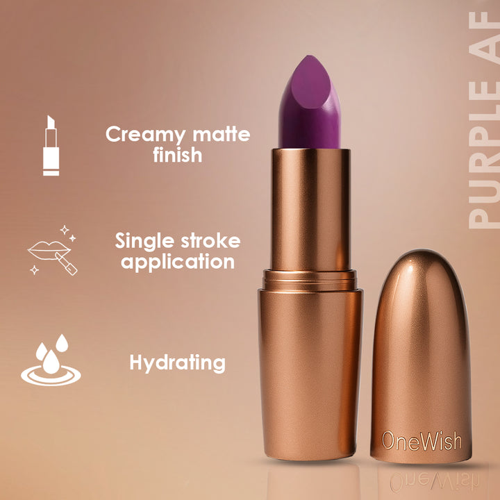 Creamy Matte Lipstick Purple AF Shade 22 – Long Lasting Matte Lipstick, Full Coverage, Highly Pigmented Lip Color for Women (3.8g)