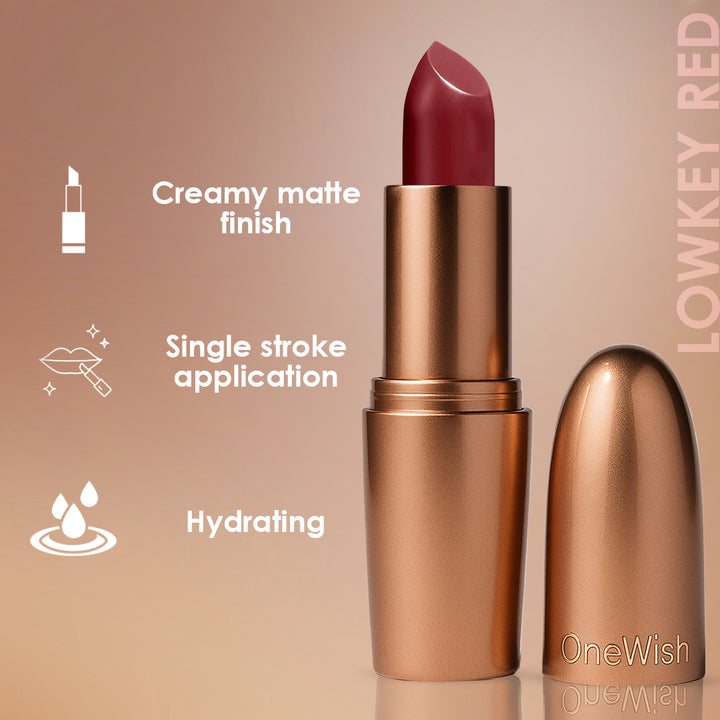 Creamy Matte Lipstick Lowkey Red Shade 20 – Long Lasting Matte Lipstick, Full Coverage, Highly Pigmented Lip Color for Women (3.8g)