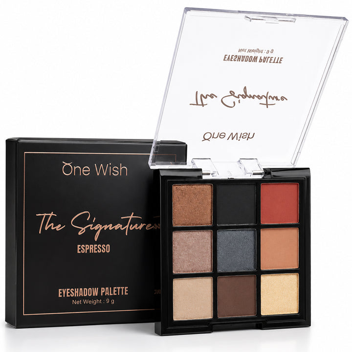 One Wish Espresso Eyeshadow Palette 9g | 9 in 1 Shades With Coffee Inspiration | Highly Pigmented, Blendable & Long Lasting Makeup Palette | Smooth Texture | Portable Makeup Palette For Women