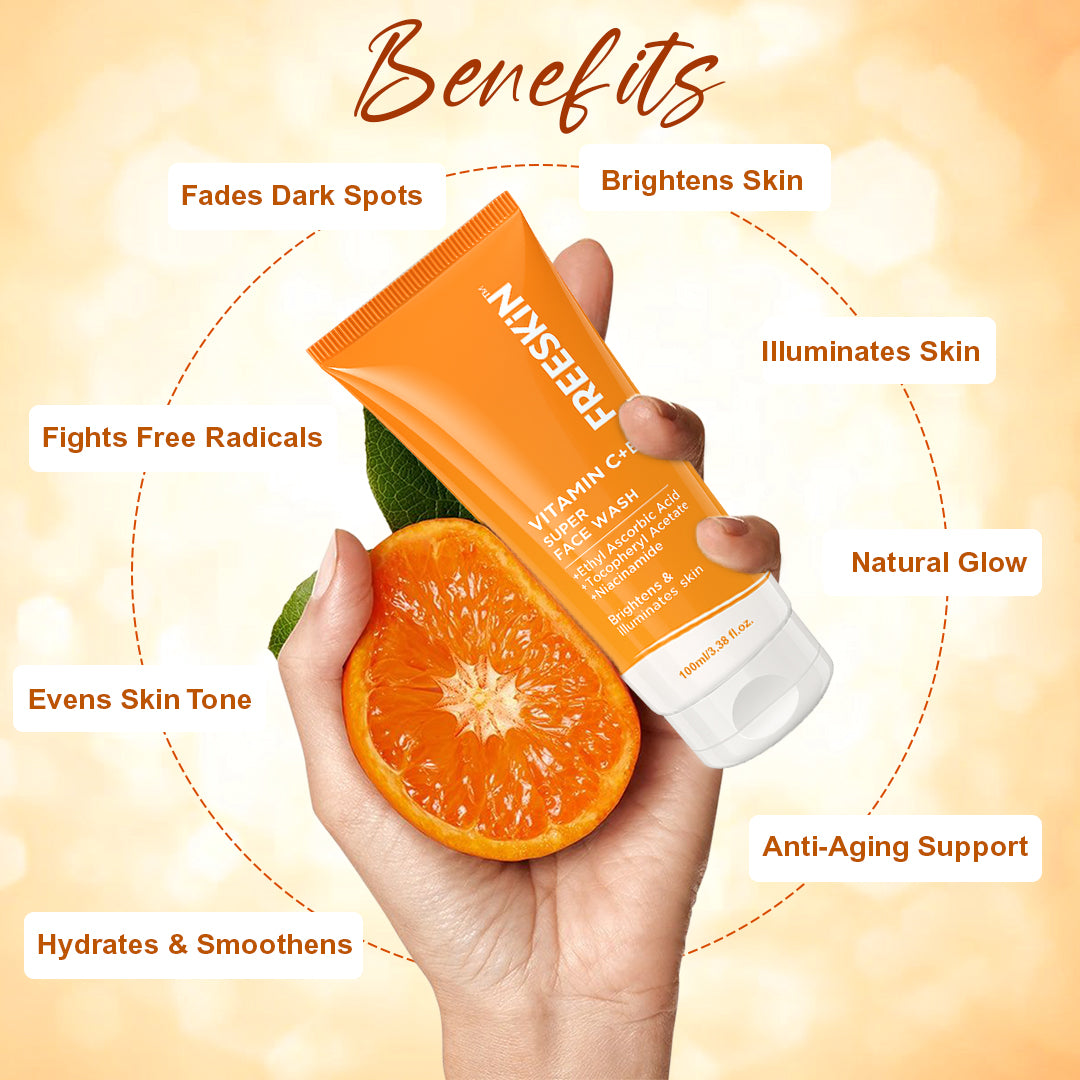 Vitamin C + E Super Face Wash 100ml | Brightening Face Cleanser with Niacinamide | Glow Boosting, Even Skin Tone & Antioxidant Protection