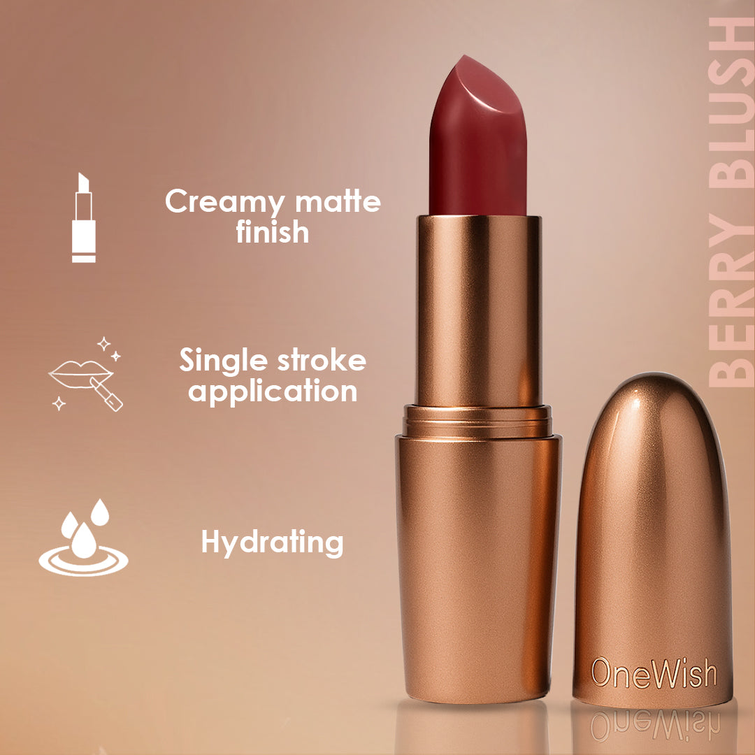 Creamy Matte Lipstick Berry Blush Shade 21 – Long Lasting Matte Lipstick, Full Coverage, Highly Pigmented Lip Color for Women (3.8g)