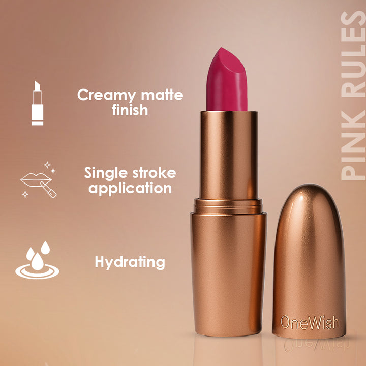 Creamy Matte Lipstick Pink Rules 3.8g (Shade 25) – Long-Lasting, Full Coverage Soft Pink Matte Lipstick