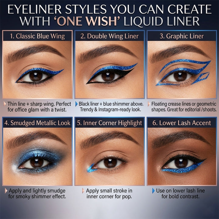 Liquid Eyeliner – Shimmer Blue | High Pigment, Quick-Dry & Precision Applicator