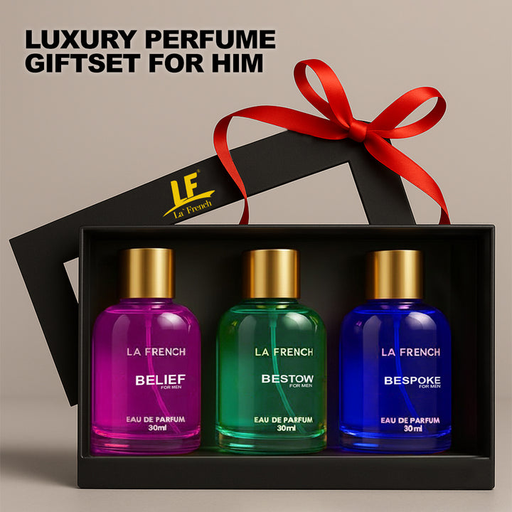 Man Perfume Gift Set 3 x 30 ml for Men | with Belief Bestow Bespoke Perfume | Woody, Citrusy Long Lasting EDP Fragrance Scent Best Gift Hamper Set for Men
