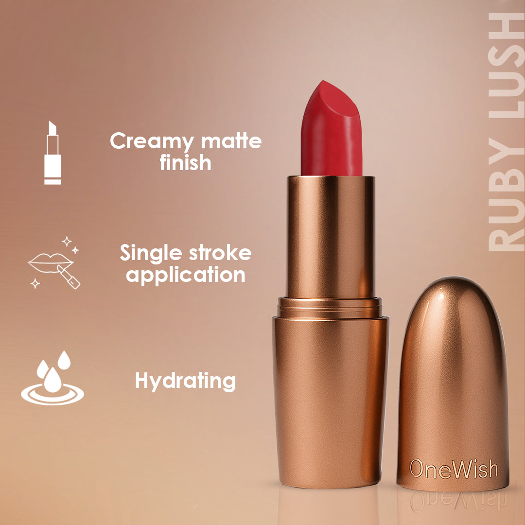 Creamy Matte Lipstick Ruby Lush Shade 19 – Long Lasting Matte Lipstick, Full Coverage, Highly Pigmented Lip Color for Women (3.8g)