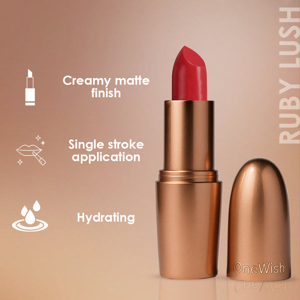 Creamy Matte Lipstick Ruby Lush Shade 19 – Long Lasting Matte Lipstick, Full Coverage, Highly Pigmented Lip Color for Women (3.8g)