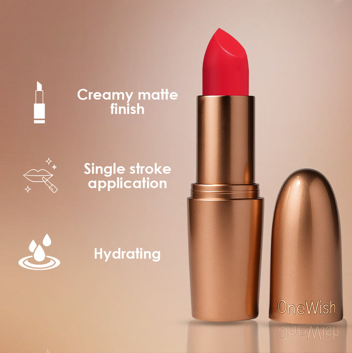 Creamy Matte Lipstick Baddie Red Shade 17 – Long Lasting Matte Lipstick, Full Coverage, Highly Pigmented Lip Color for Women (3.8g)