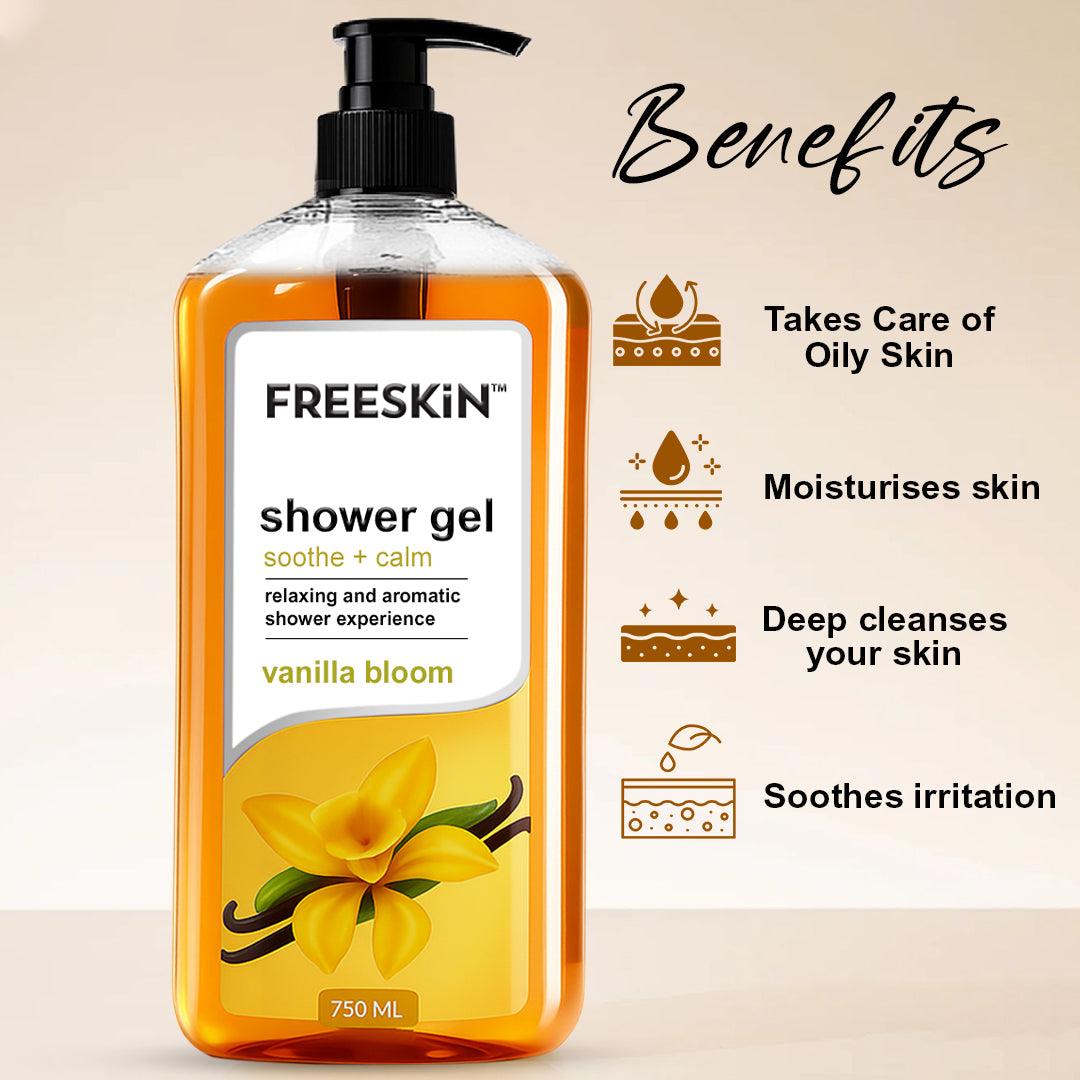 Vanilla Bloom Shower Gel 750ml | Moisturizing Body Wash with Warm Vanilla Fragrance | Gentle Cleanser for Soft, Smooth & Glowing Skin