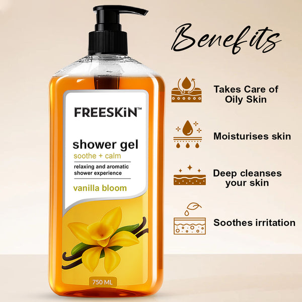 Vanilla Bloom Shower Gel 750ml | Moisturizing Body Wash with Warm Vanilla Fragrance | Gentle Cleanser for Soft, Smooth & Glowing Skin