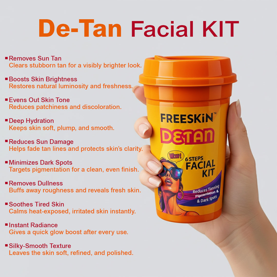 De-tan Facial Kit 60g | 6-Step De-Tan Brightening Facial Kit | Tan Removal, Pigmentation & Glow Skin Treatment for Even Skin Tone