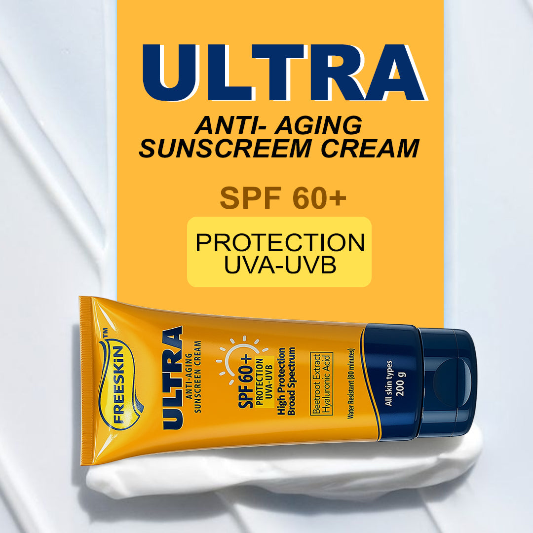Sunscreen Cream Ultra Anti-Aging SPF 60+ 200g | Broad Spectrum UVA/UVB Protection | Hydrating, Brightening & Wrinkle Care Sunscreen with Hyaluronic Acid