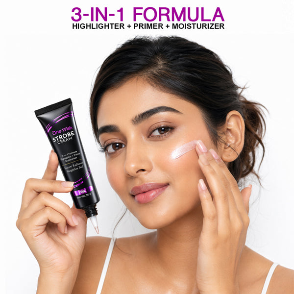 One Wish Strobe Cream for Face, Pink, 30g | 3-in-1 Highlighter, Primer & Moisturizer | Instant Radiant Glow | Lightweight, Non-Sticky Formula with Peptides | Hydrating Dewy Finish | For All Skin Types